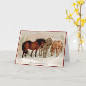 Victoriaans kerst Kaart landpaarden in de sneeuw (Gele Bloem)