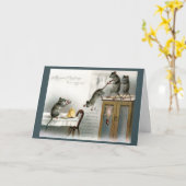 Victoriaans Kerst Kaart Muizen Geniet van Vakantie (Gele Bloem)