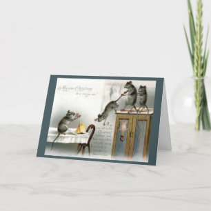 Victoriaans Kerst Kaart Muizen Geniet van Vakantie