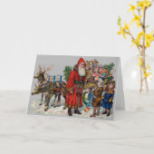 Victoriaans Kerst Kaart Santa's Sleigh & Kinderen (Gele Bloem)