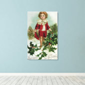 Victoriaans kerstbriefkaart met een jongen canvas afdruk (Insitu (Houten vloer))