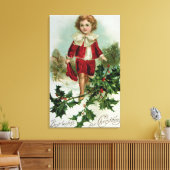 Victoriaans kerstbriefkaart met een jongen canvas afdruk (Insitu (Woonkamer))
