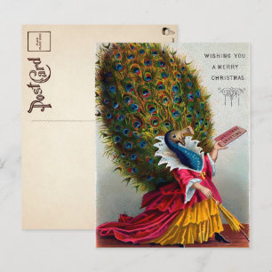 Victoriaans kerstBriefkaart met Peacock Briefkaart