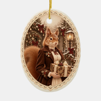 Victoriaans kerstcadeau-ornament met eekhoorn keramisch ornament