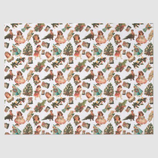 Victoriaans kerstcadeaupapier tissuepapier (Voorkant)