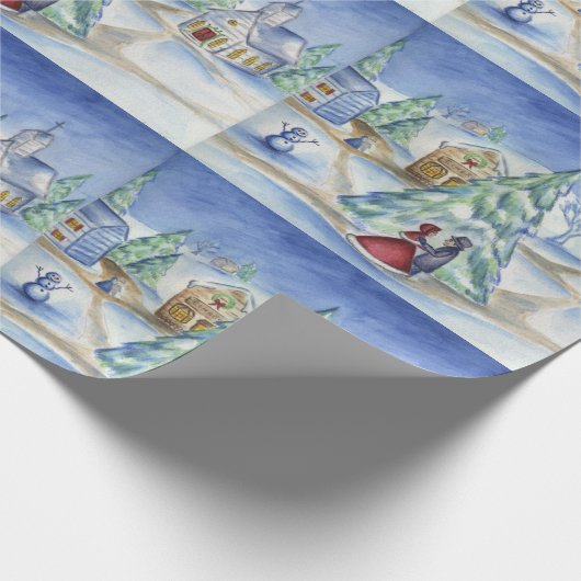 Victoriaans kerstdorp cadeaupapier (Hoek)