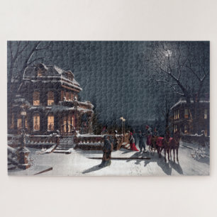 Victoriaans kerstfeest in winterkoets legpuzzel