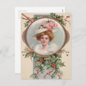  Victoriaans kerstfeest met Mistletoe Berries Feestdagenkaart (Voorkant / Achterkant)