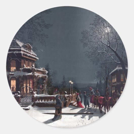 Victoriaans kerstfeest met winterfeest ronde sticker (Voorkant)