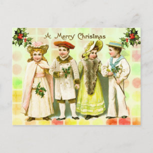Victoriaans kerstgroet van kinderen Feestdagenkaart