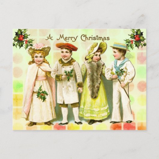  Victoriaans kerstgroet van kinderen Feestdagenkaart (Voorkant)