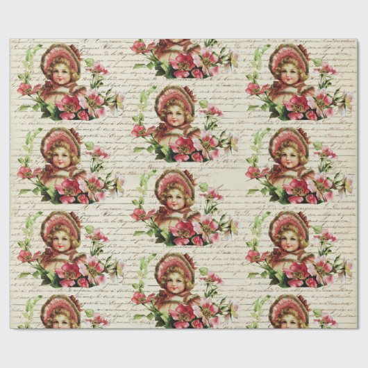  Victoriaans kerstkaards roze druppels Cadeaupapier (Vlak)