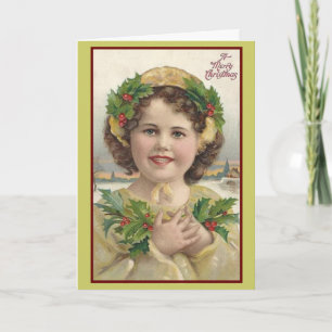 Victoriaans kerstkaart voor Holly Girl Feestdagen Kaart