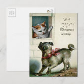 Victoriaans kerstkat en hond briefkaart (Voorkant / Achterkant)