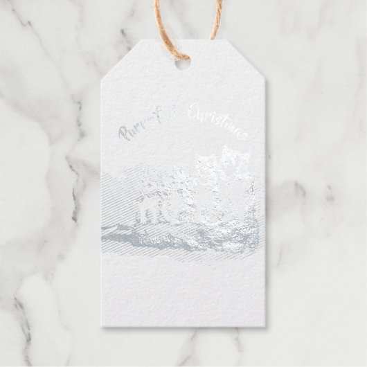 Victoriaans kerstkatten - zilver cadeaulabels (Voorkant)