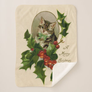 Victoriaans Kerstkitten in hulst antiek tabby Sherpa Deken