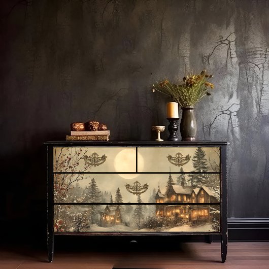 Victoriaans Kerstlandschap Decoupage Print Tissuepapier