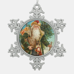 Victoriaans Kerstman die Speelgoed leveren Tin Sneeuwvlok Ornament