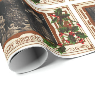 Victoriaans kerstman familie Holly Cadeaupapier