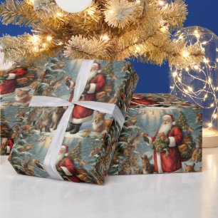 Victoriaans kerstman met Cadeau en bosdieren Cadeaupapier