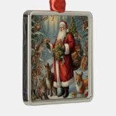 Victoriaans kerstman met Cadeau en bosdieren Metalen Ornament (Rechts)