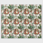 Victoriaans kerstman met Holly II Cadeaupapier (Vlak)