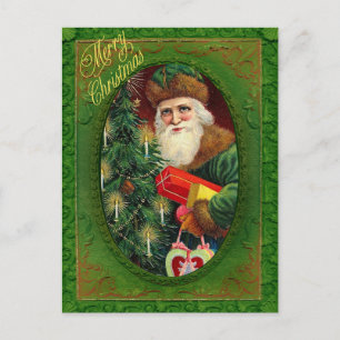 Victoriaans Kerstman met kerstboomgroen Feestdagenkaart
