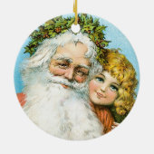 Victoriaans kerstman met meisje keramisch ornament (Achterkant)