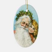 Victoriaans kerstman met meisje keramisch ornament (Rechts)