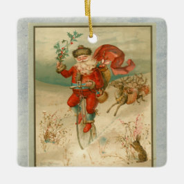 Victoriaans kerstman op fiets met hoog wiel keramisch ornament