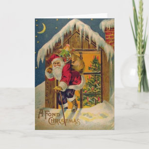 Victoriaans Kerstman op het dak van het Wenskaart Feestdagen Kaart