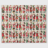 Victoriaans Kerstman Patroon Script Cadeaupapier (Vlak)