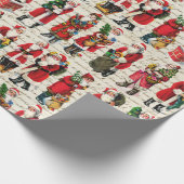  Victoriaans Kerstman Patroon Script Cadeaupapier (Hoek)