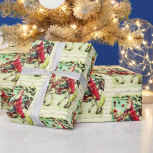  Victoriaans Kerstman te paard Cadeaupapier
