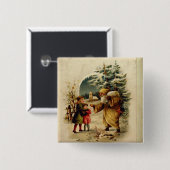 Victoriaans kerstman vierkante button 5,1 cm (Voorkant /achterkant)