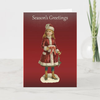 Victoriaans kerstmeisje Groeten Feestdagen Kaart
