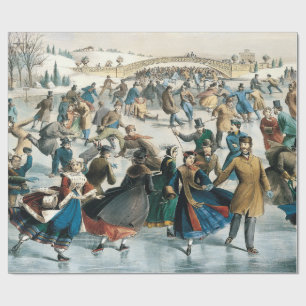 Victoriaans Kerstmis Central Park Currier & Ives Cadeaupapier