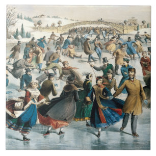 Victoriaans Kerstmis Central Park Currier & Ives Tegeltje