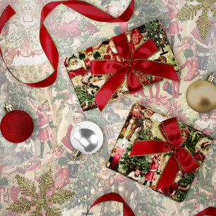 Victoriaans Kerstmis in karmozijn Cadeaupapier