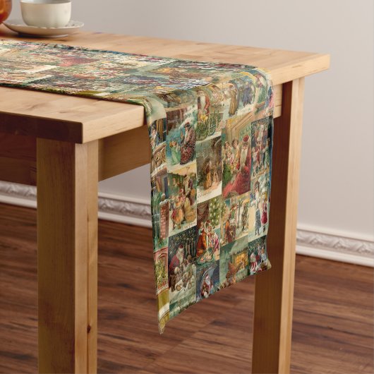 Victoriaans kerstmis met kinderen collage lange tafelloper (Voorbeeld)