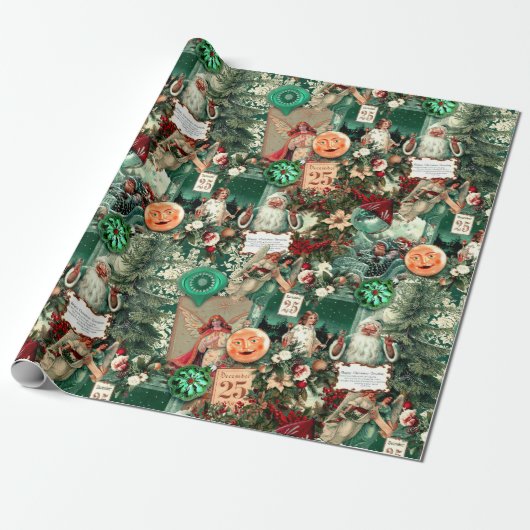  Victoriaans Kerstmis Radiance Collage Cadeaupapier (Uitgerold)