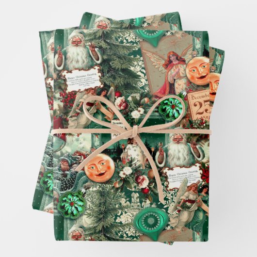 Victoriaans Kerstmis Radiance Collage Inpakpapier Vel (In situ)