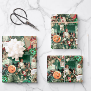 Victoriaans Kerstmis Radiance Collage Inpakpapier Vel