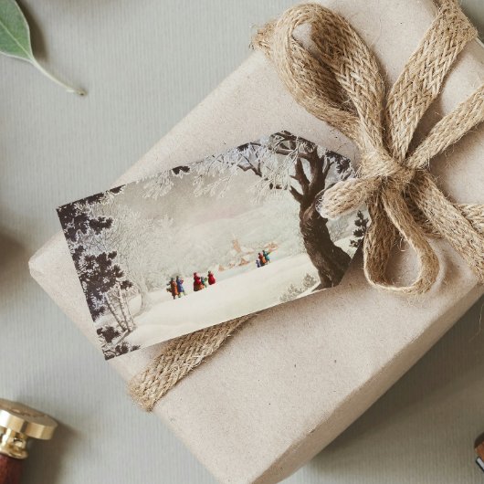  Victoriaans Kerstmis Winter Scene Cadeaulabel