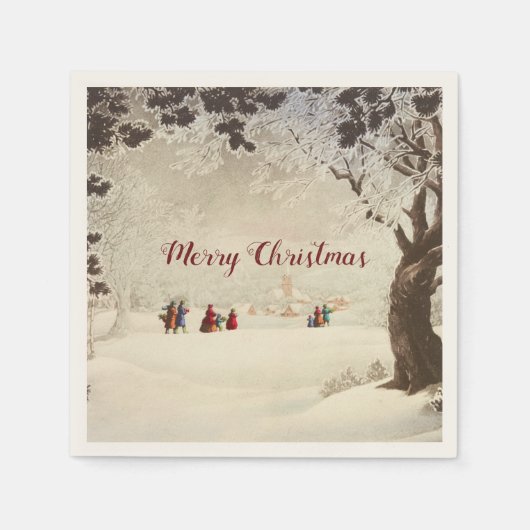 Victoriaans Kerstmis Winter Scene Servet (Voorkant)