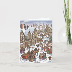 Victoriaans Kerstmisdorp Vintage Wintermarkt Feestdagen Kaart