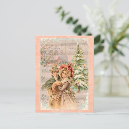 Victoriaans kerstpaar cadeaus feestdagenkaart (Staand voorkant)