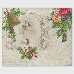 Victoriaans kerstRoos, pine en Holly Collage Cadeaupapier