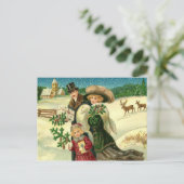 Victoriaans kerstscène in de sneeuw briefkaart (Staand voorkant)