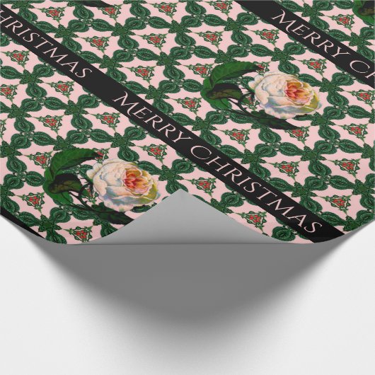 Victoriaans kerstventilator op roze cadeaupapier (Hoek)